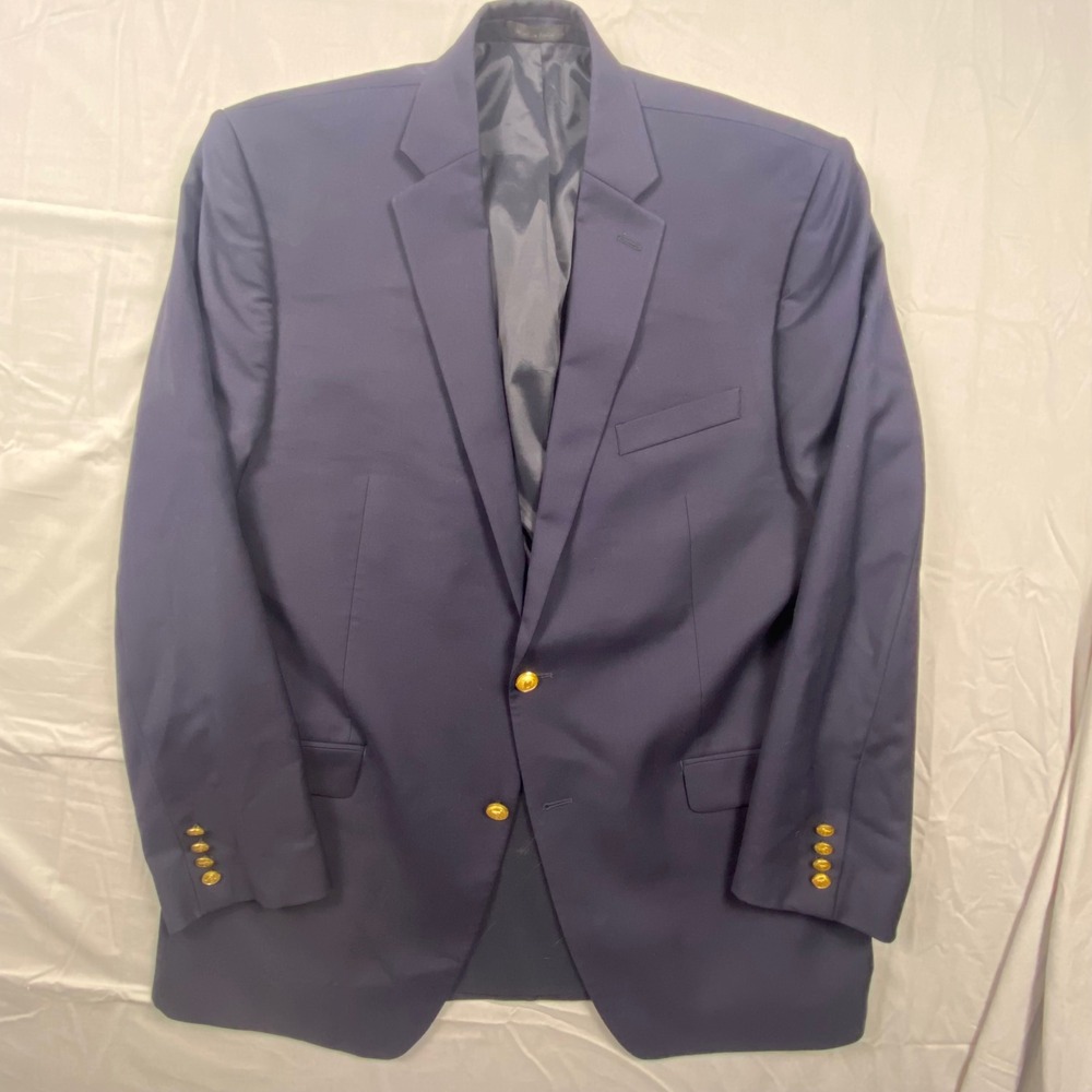Lauren Ralph Lauren Mens 44L Navy Blue 100% Wool Blazer Gold Crown Buttons 44 L